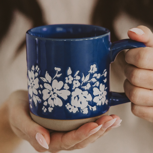 Blue Floral Stoneware Mug