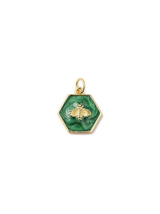 Gold & Green Hexagon Bee Charm